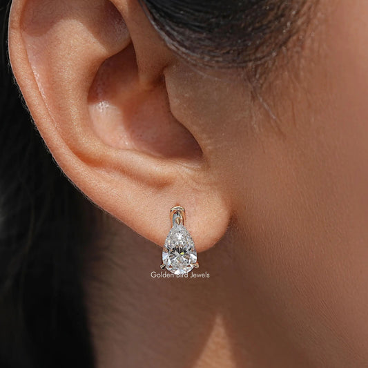 Gold huggie hoop earrings with pear-cut lab diamonds, 3.20 CTW