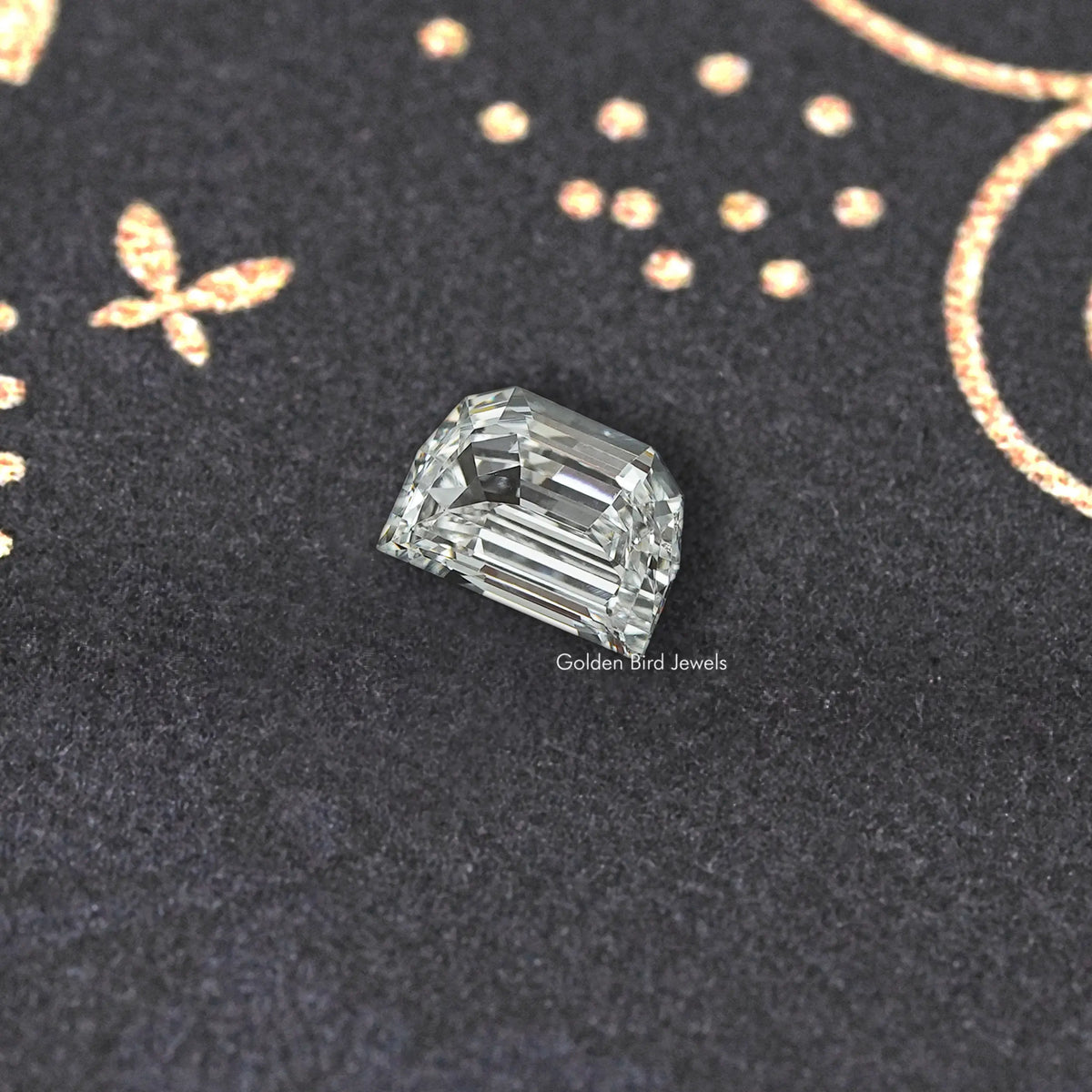 Step-cut lab-grown diamond, rectangular emerald cut with crisp step facets