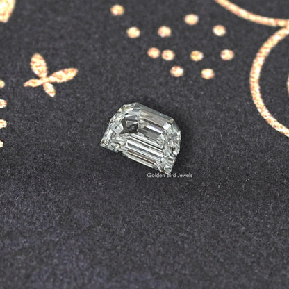 Step-cut lab-grown diamond, rectangular emerald cut with crisp step facets