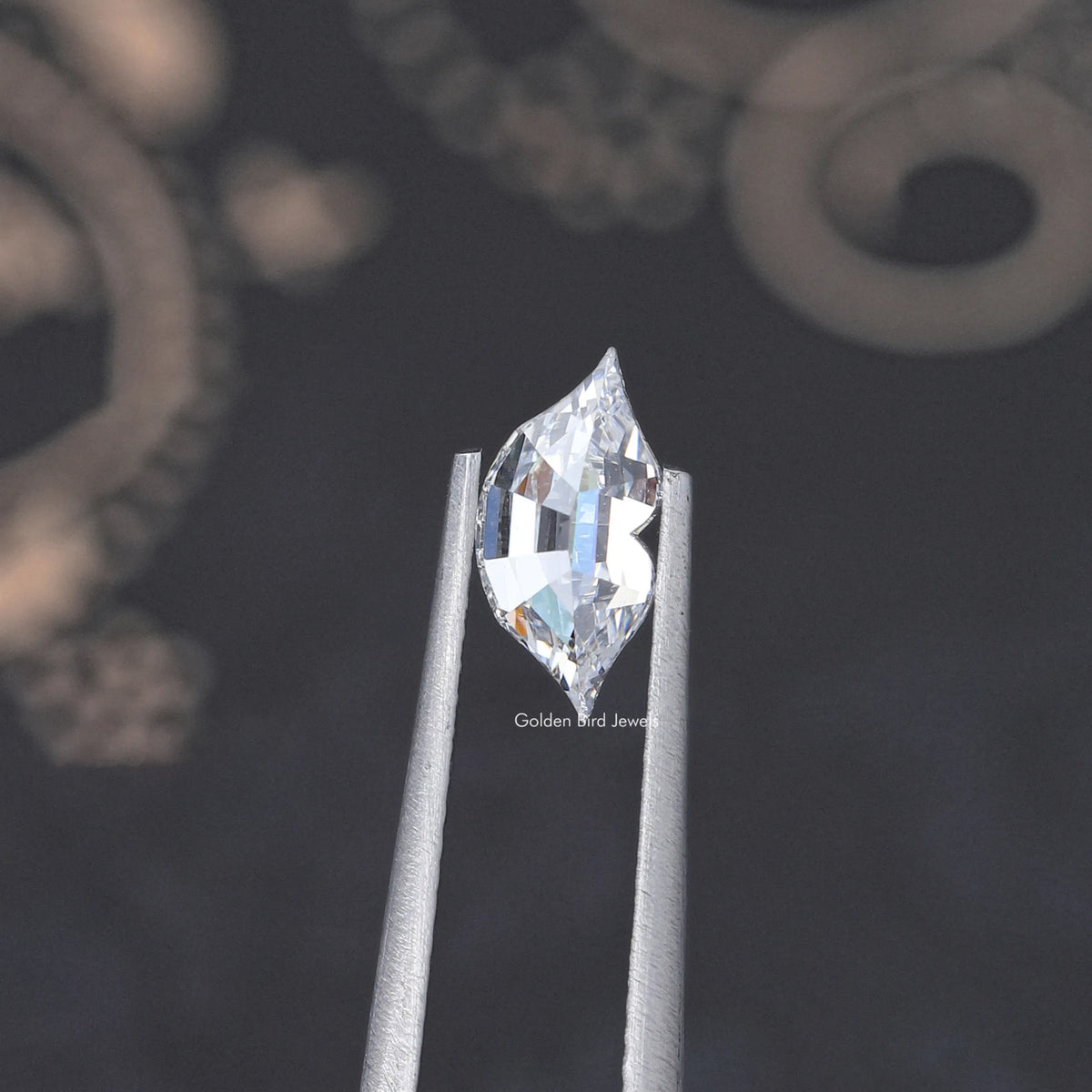 Marquise-cut lab-grown diamond angled view, bright step facets