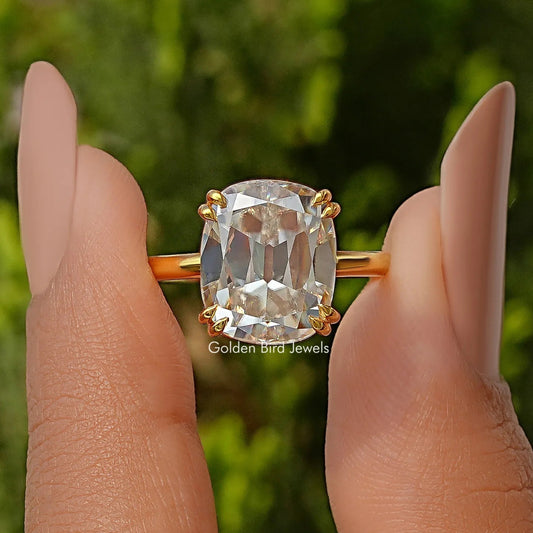 Gold-tone elongated cushion-cut solitaire ring with prong-set center stone