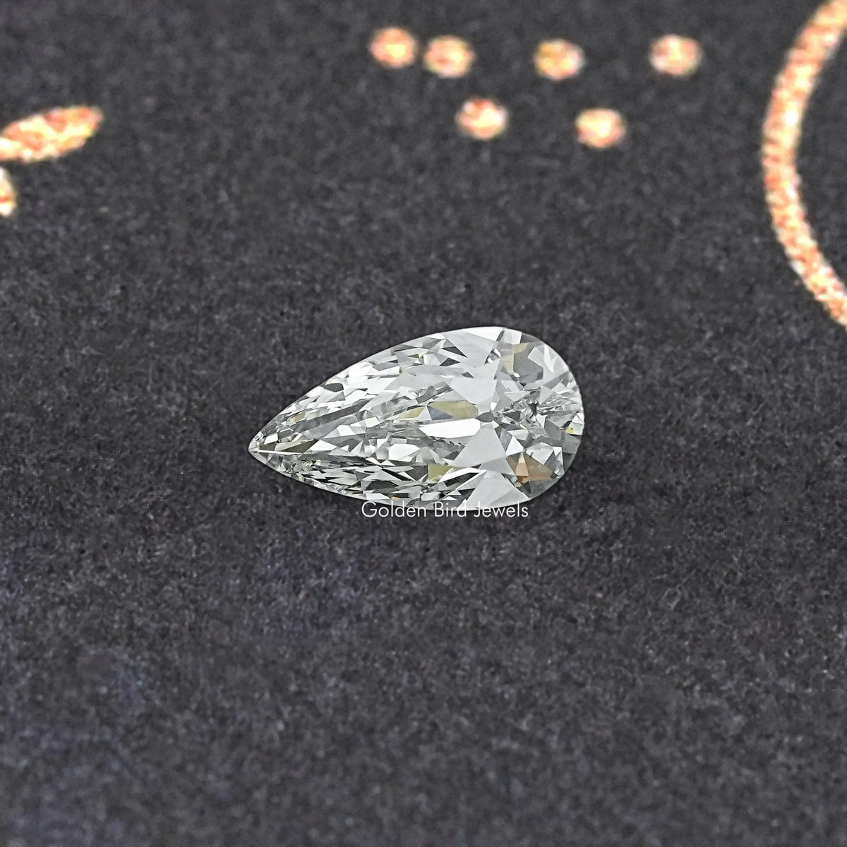 Pear-cut lab-grown diamond, clear white teardrop stone with bright sparkle facets