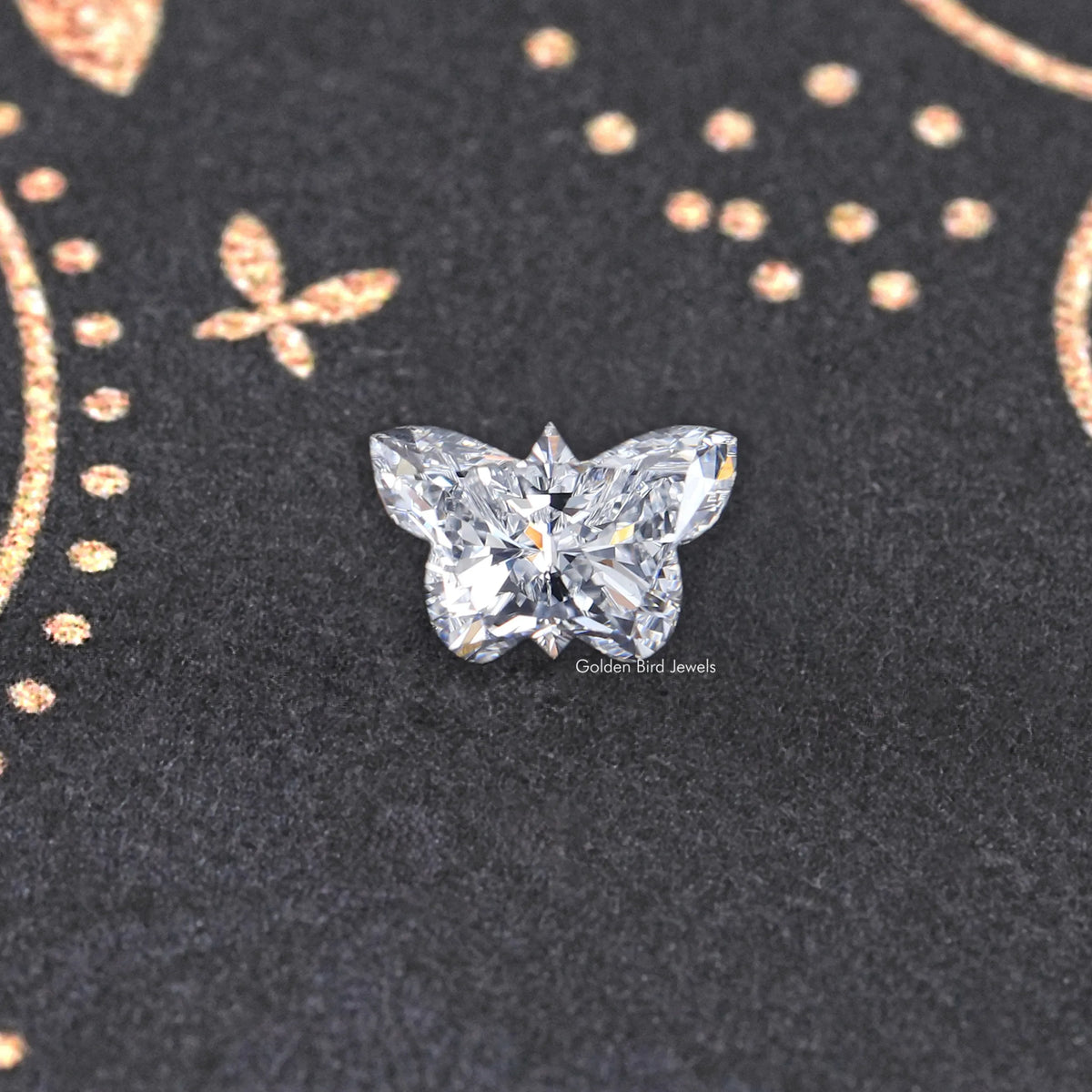 Butterfly-cut lab-grown diamond with symmetrical wings, clear bright stone