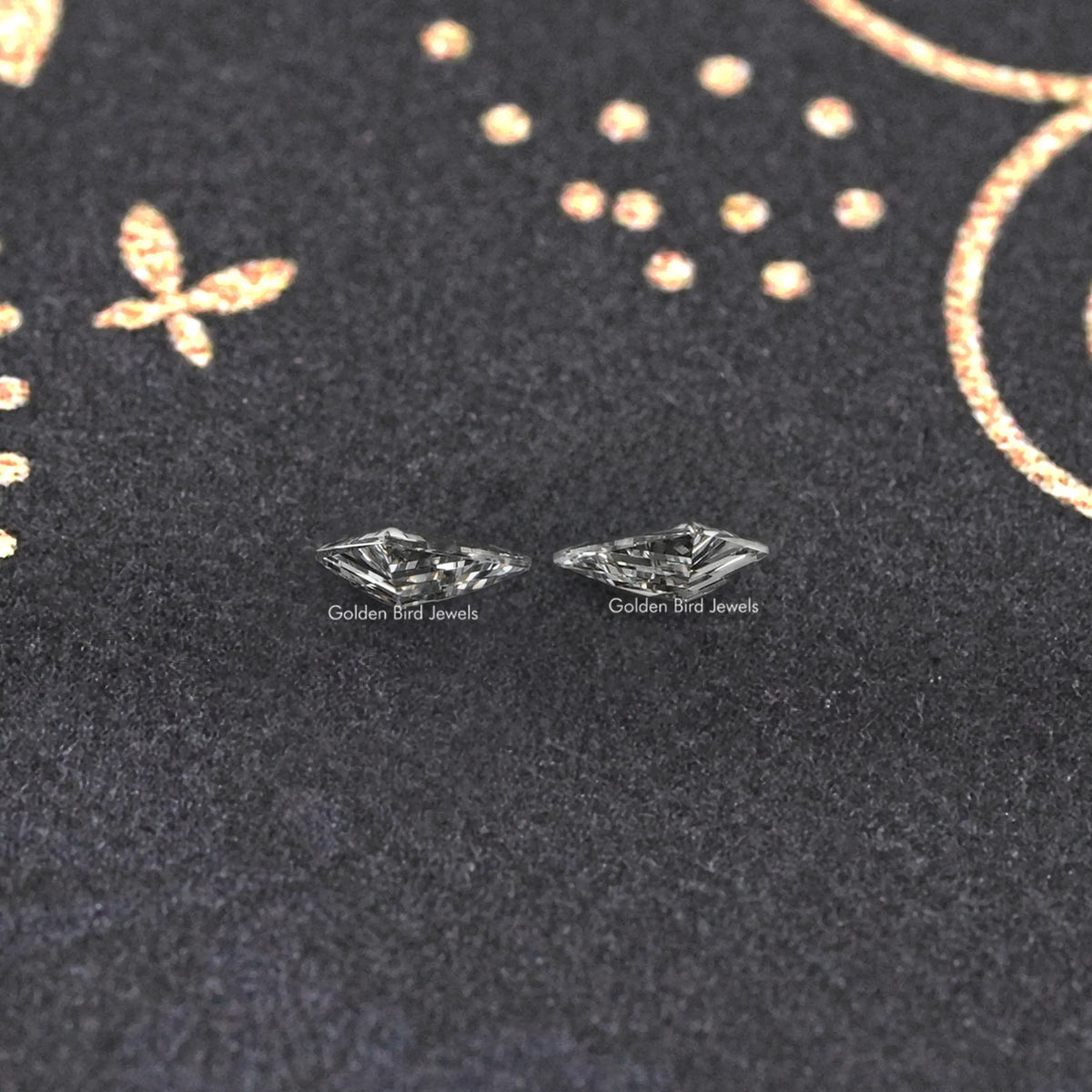 Long triangle lab-cut diamond stud earrings, side-by-side triangular gems