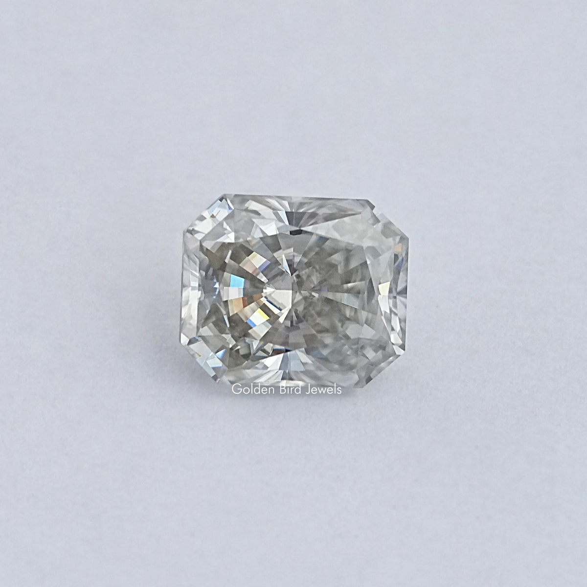 Loose radiant-cut moissanite gemstone, faceted octagon with bright sparkle