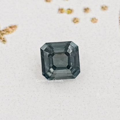 Front View Of Gray Asscher Cut Loose Moissanite stone