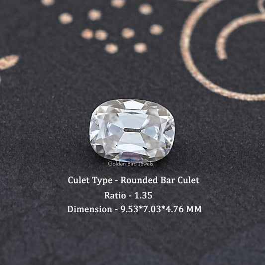 Cushion-cut moissanite loose stone, clear white, rounded bar culet