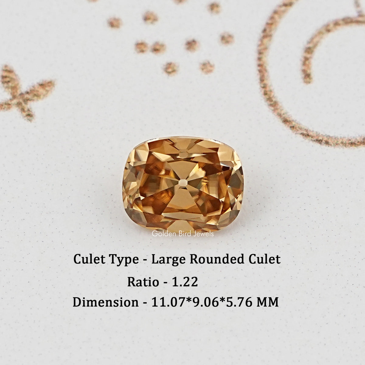 Champagne cushion-cut loose moissanite gemstone with rounded culet