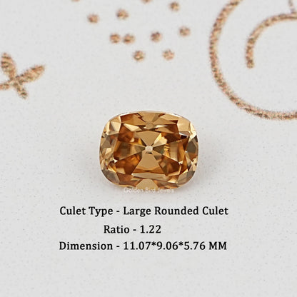 Champagne cushion-cut loose moissanite gemstone with rounded culet