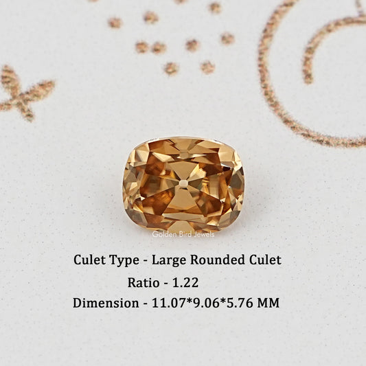 Champagne cushion-cut loose moissanite gemstone with rounded culet