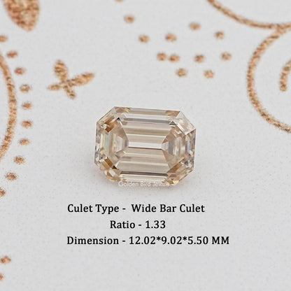 Loose emerald-cut moissanite gemstone, clear rectangular step-cut crystal