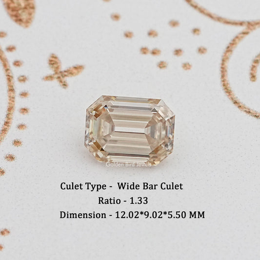 Loose emerald-cut moissanite gemstone, clear rectangular step-cut crystal