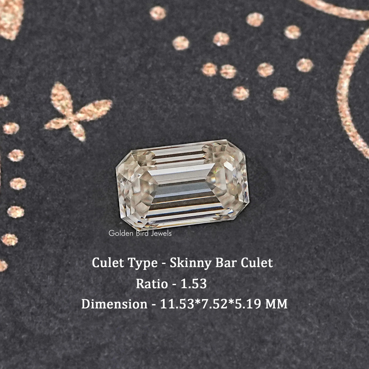 Emerald-cut loose moissanite gemstone with rectangular step facets