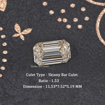 Emerald-cut loose moissanite gemstone with rectangular step facets