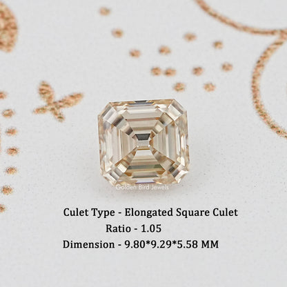 Yellow moissanite gemstone, Old Mine Asscher cut with step facets