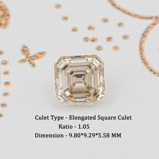 Yellow moissanite gemstone, Old Mine Asscher cut with step facets