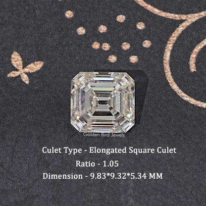 Loose off-white elongated square moissanite gemstone, Asscher-style faceted cut