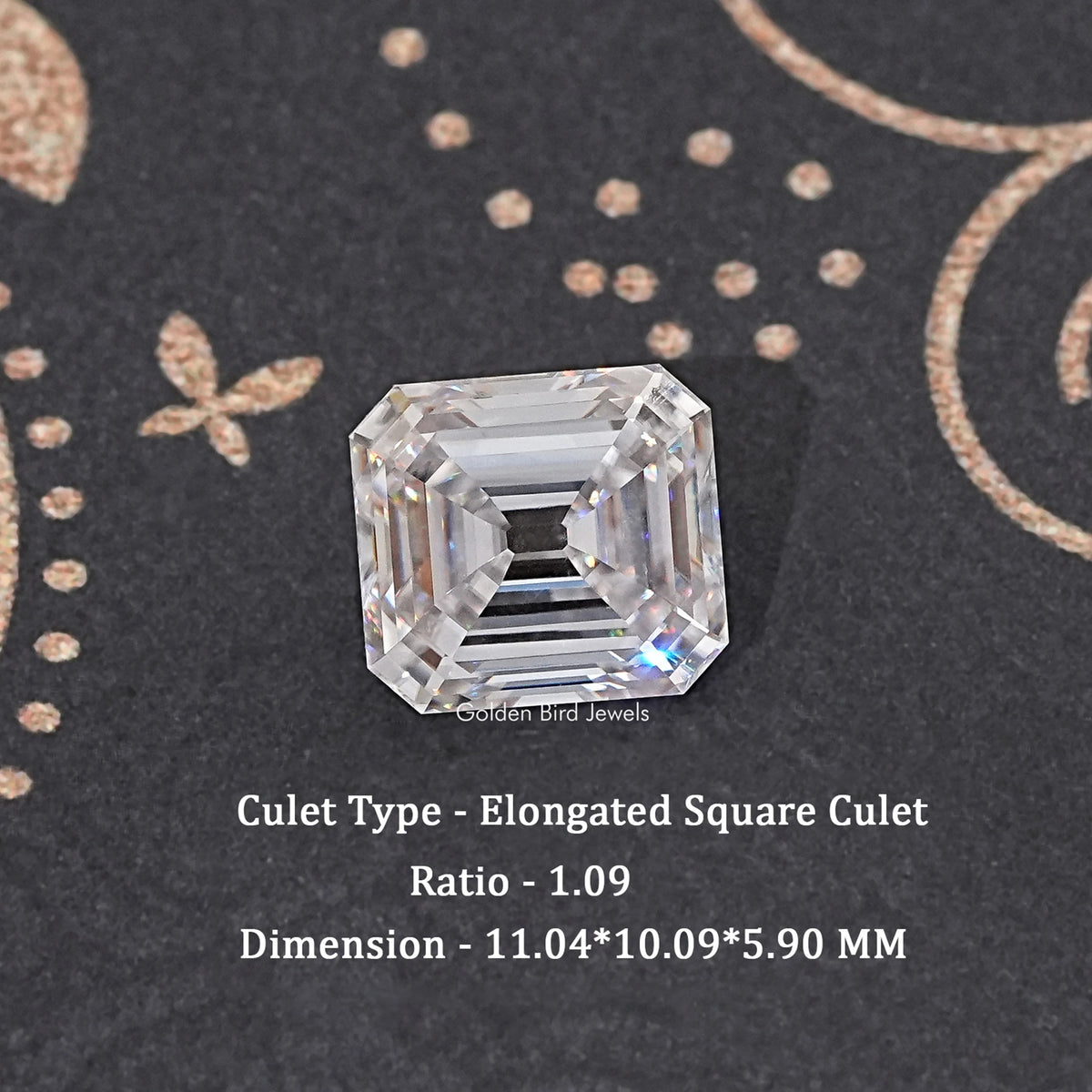 Loose elongated square moissanite gemstone with clear faceted surface
