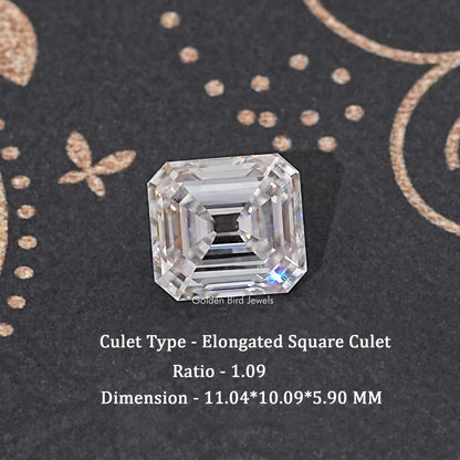 Loose elongated square moissanite gemstone with clear faceted surface
