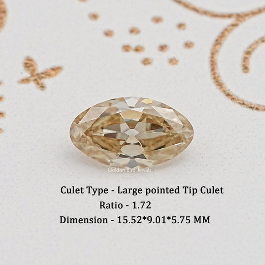 Loose oval gemstone in warm yellow-gold Old Mine cut with pointed culet.