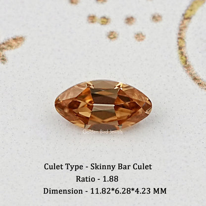 Oval champagne-brown moissanite gemstone, faceted cut, size about 11.82×6.28×4.23 mm