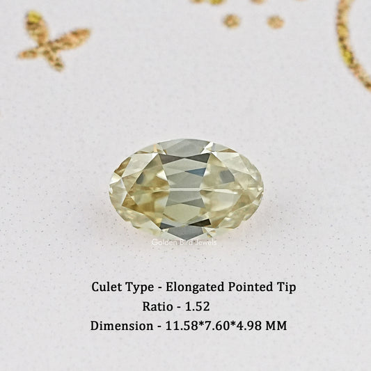 Loose oval yellow moissanite gemstone, faceted, elongated pointed ends