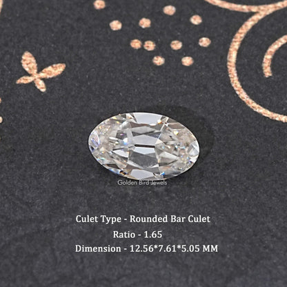 Oval moissanite loose stone, clear color, faceted sparkle, rounded bar culet