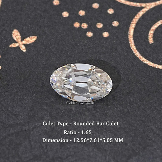 Oval moissanite loose stone, clear color, faceted sparkle, rounded bar culet
