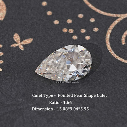 Loose pear-shape moissanite gemstone, off-white, pointed cut with brilliant facets