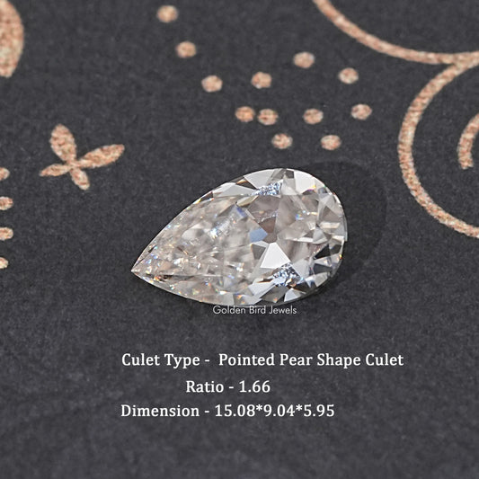 Loose pear-shape moissanite gemstone, off-white, pointed cut with brilliant facets
