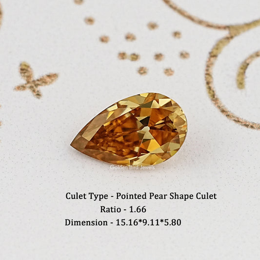 Champagne pear-cut gemstone with pointed culet, faceted loose stone