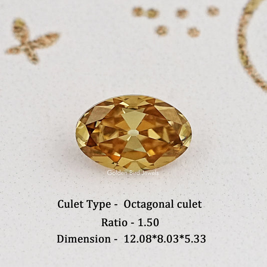 Oval champagne moissanite gemstone, faceted golden-brown sparkle