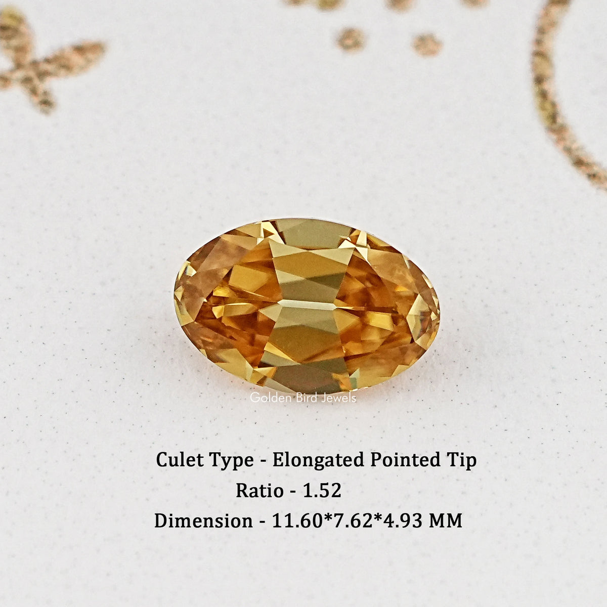 Champagne oval cut moissanite gemstone, golden facet center, loose stone