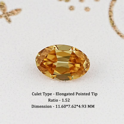 Champagne oval cut moissanite gemstone, golden facet center, loose stone