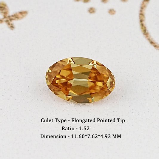 Champagne oval cut moissanite gemstone, golden facet center, loose stone