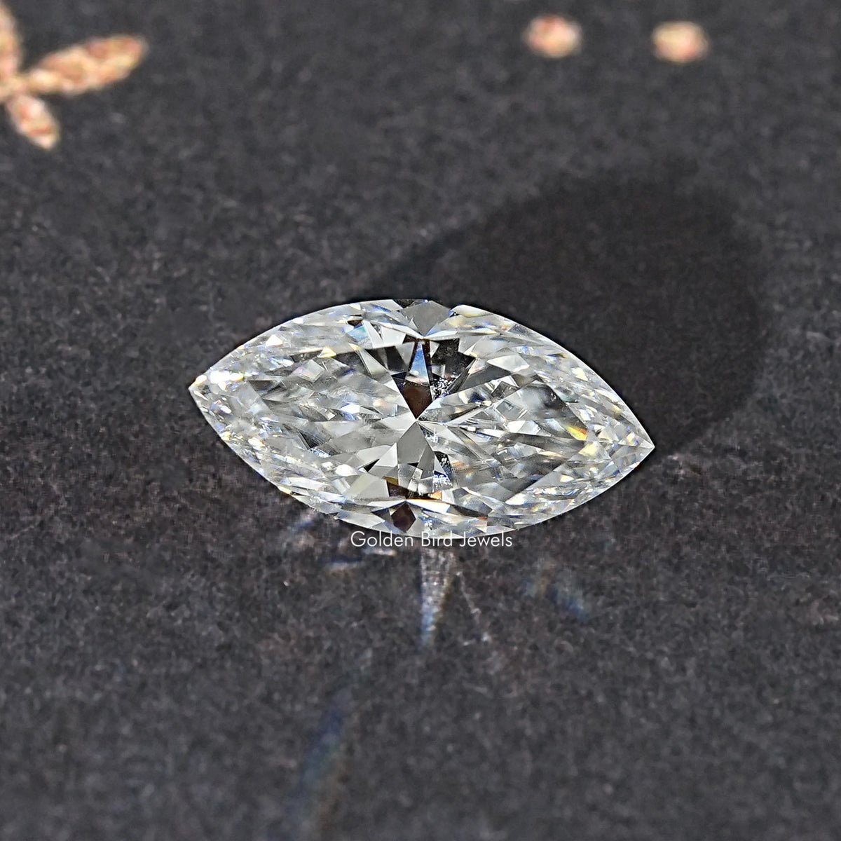 Loose moissanite stone, marquise-cut, large clear center with star-like facets