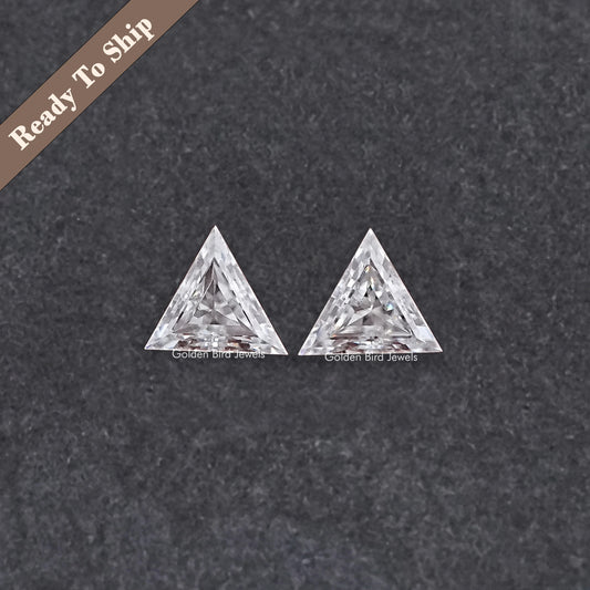 Triangle-cut clear moissanite stones, matching pair with faceted triangular shapes