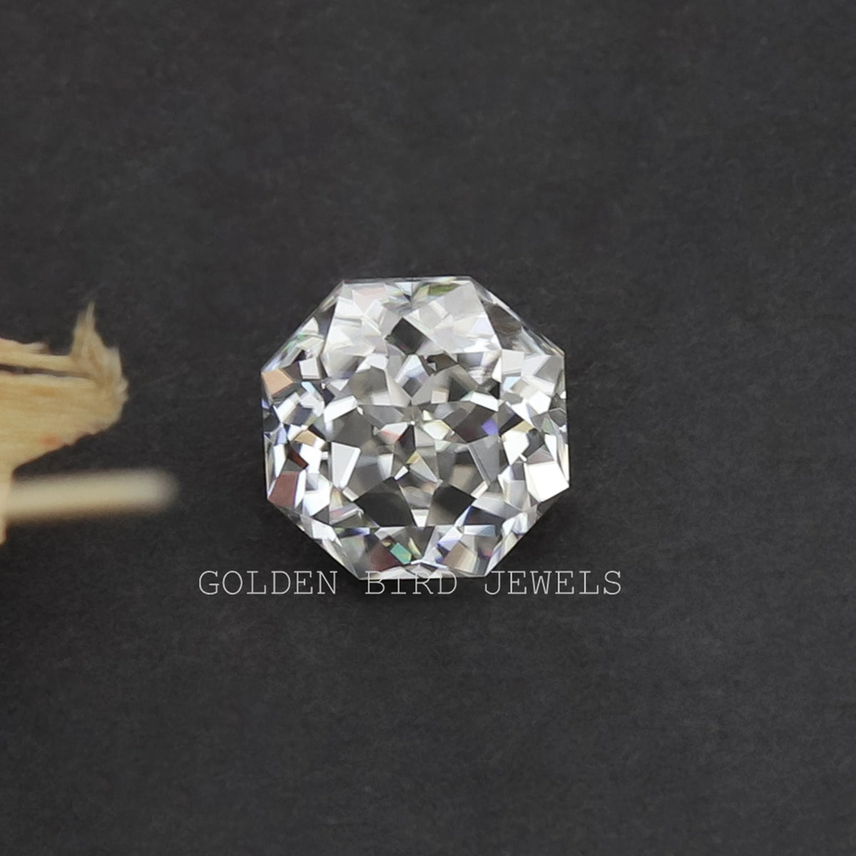 Octagon fancy-cut moissanite loose stone, clear with bright facets and sparkle