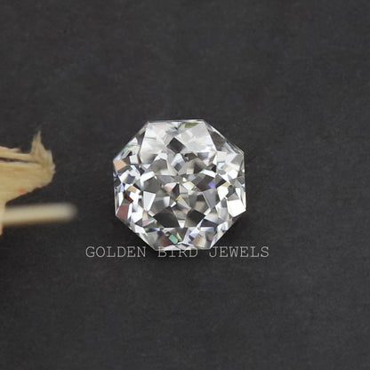 Octagon fancy-cut moissanite loose stone, clear with bright facets and sparkle