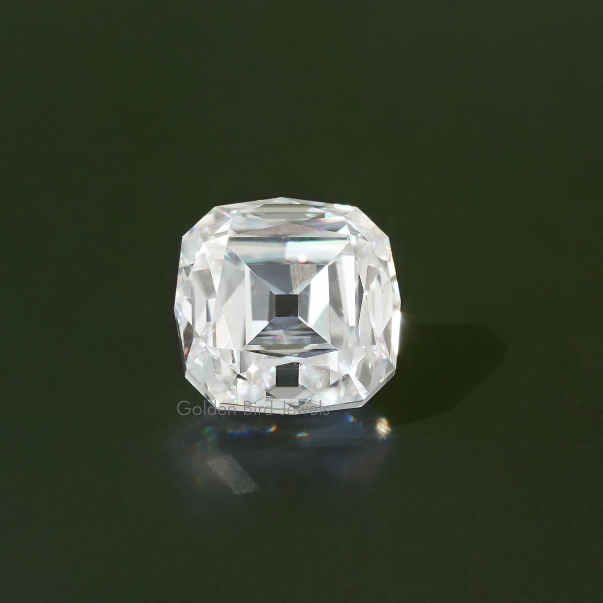 Brilliant Mazarin-cut moissanite loose stone, clear faceted gem with mirror shine