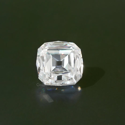 Brilliant Mazarin-cut moissanite loose stone, clear faceted gem with mirror shine