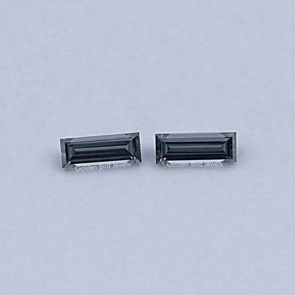 Baguette-cut moissanite stud earrings, dark gray, rectangular bar design