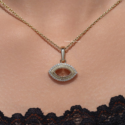 Moissanite open marquise pendant necklace with pavé halo on gold chain