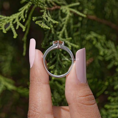 925 sterling silver ring band view with orange marquise-cut moissanite top setting