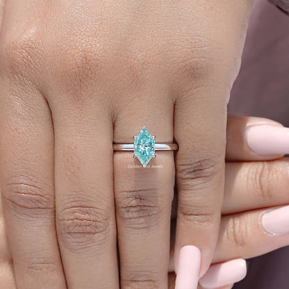 925 sterling silver marquise moissanite solitaire ring, light-blue stone on thin band