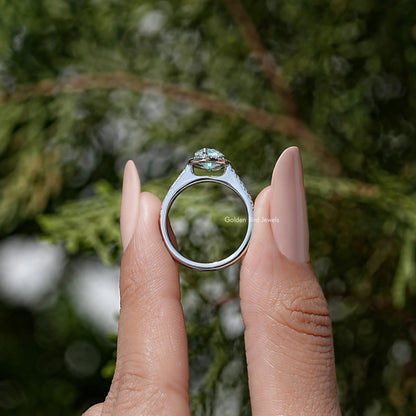 Sterling silver marquise-cut blue ring shown from underside