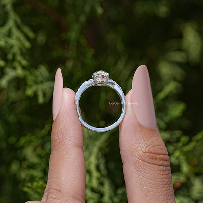 Twisted accent wedding ring view of round underside and marquise center stone