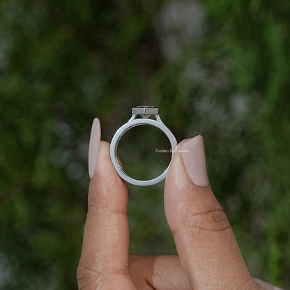Marquise bezel ring set, silver-tone circular band view with bezel-set stone