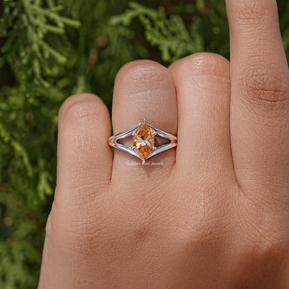 925 sterling silver marquise-cut moissanite ring on hand, split-shank design