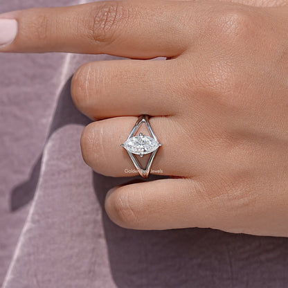 925 sterling silver split-shank wedding ring with marquise center moissanite stone